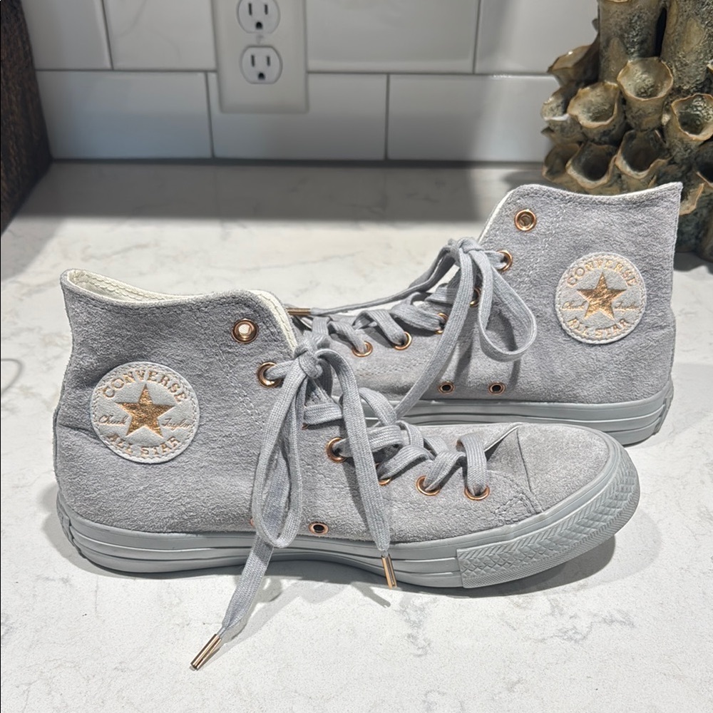 Converse Women's Gray and Rose Gold High-Top Sneakers